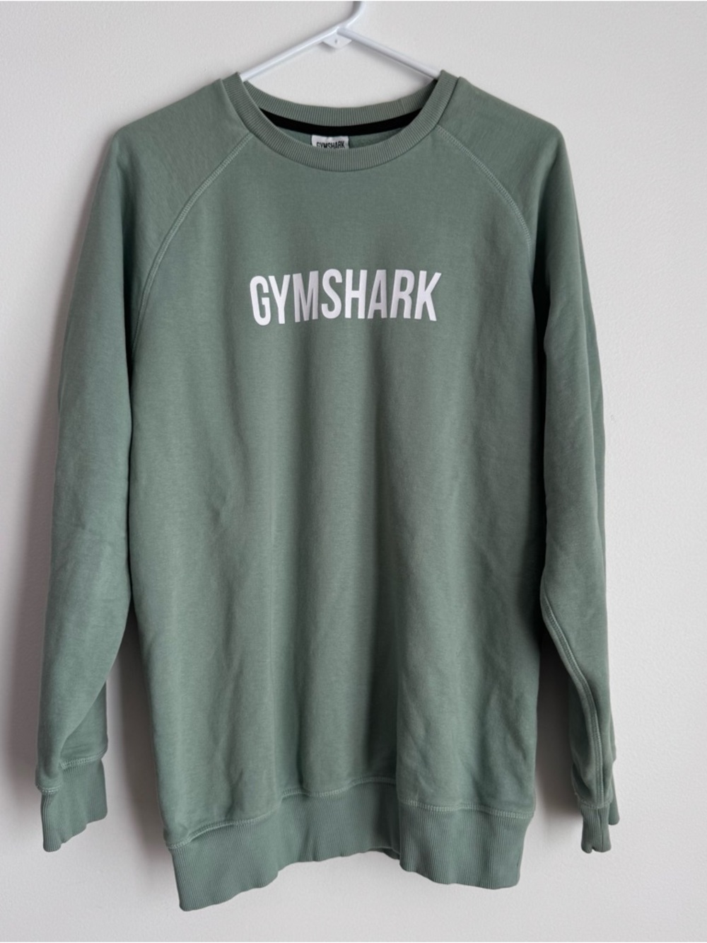 Gymshark Crewneck Sweatshirt in Sage Green with White Logo